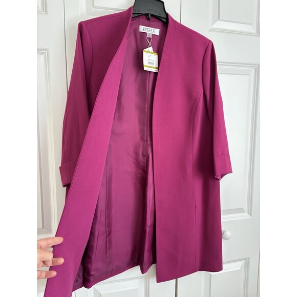 KASPER WOMENS OPEN FRONT JACKET-BLAZER CERISE 3/4 SLEEVE POCKETS PLUS SIZE 14 - Picture 4 of 7